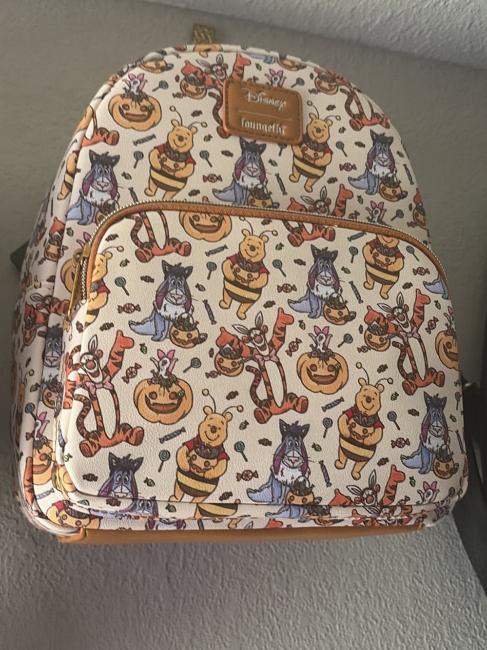 Loungefly Kids Backpack — Cream with Orange & Yellow Halloween Pooh Print